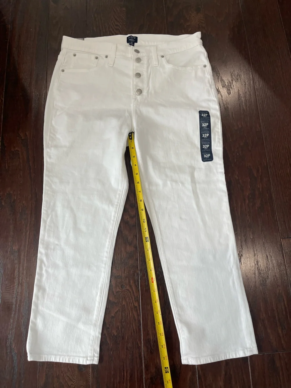 J.Crew Women Essential Straight Jeans 32 P White Button Fly Stretch NEW